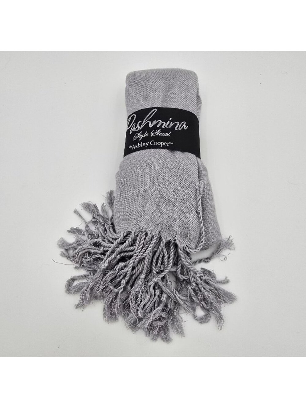 Ashley Cooper Pashmina Style Shawl Light Gray 60x180cm 100% Viscose Soft Fringe